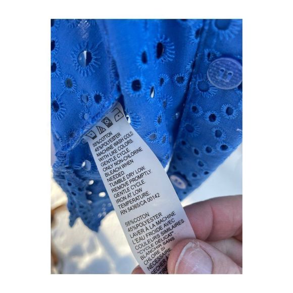 Vintage 90s Alia Blazer Shacket Blue Eyelet Lace Sheer 3/4 Sleeve Sz 16 - Picture 3 of 9
